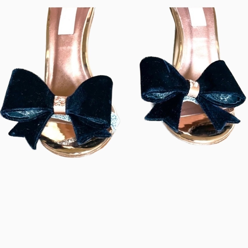 Ted Baker Bowdalo Silver Glitter Heels Black Velvet Bow Ankle Strap EU 37.5 US 7 - Picture 7 of 12